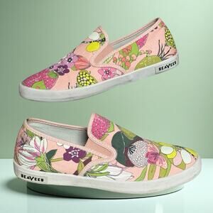 Trina Turk Seavees Floral Sneakers Sz 7 Slip on Twill Pink Multi Coastal Spring